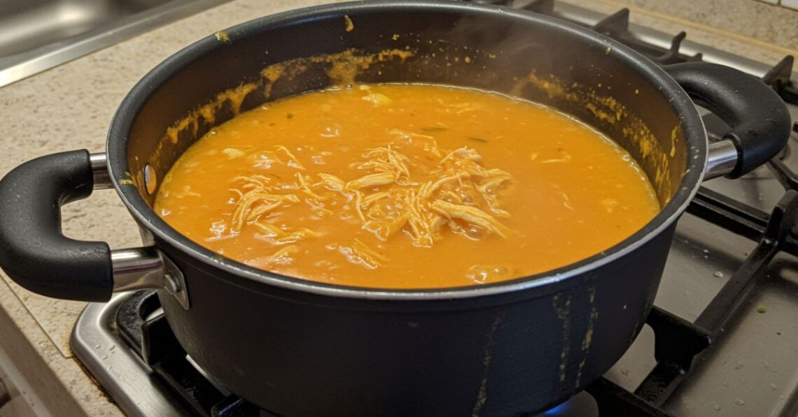 Sopa quentinha sendo preparada na panela